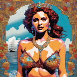 A digital art of a woman with a titanic bust size, wearing a sexy bikini