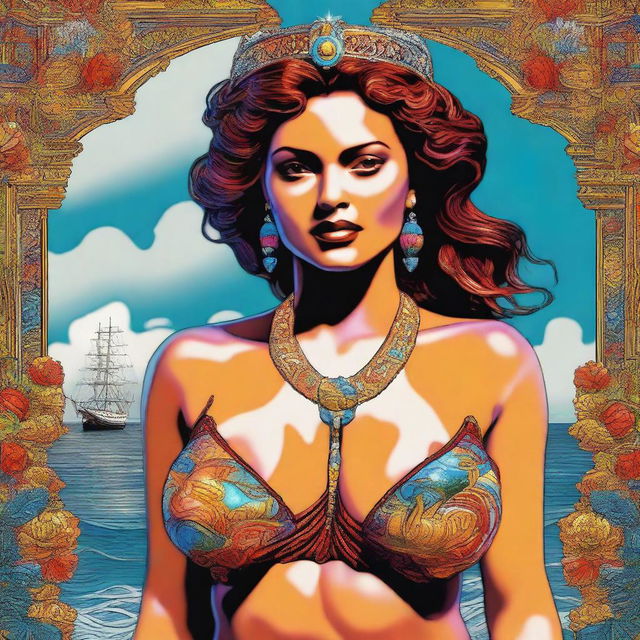 A digital art of a woman with a titanic bust size, wearing a sexy bikini