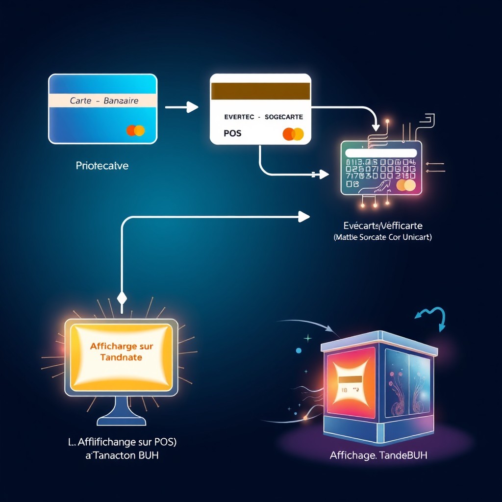 An illustration depicting the process flow of a banking transaction involving different systems