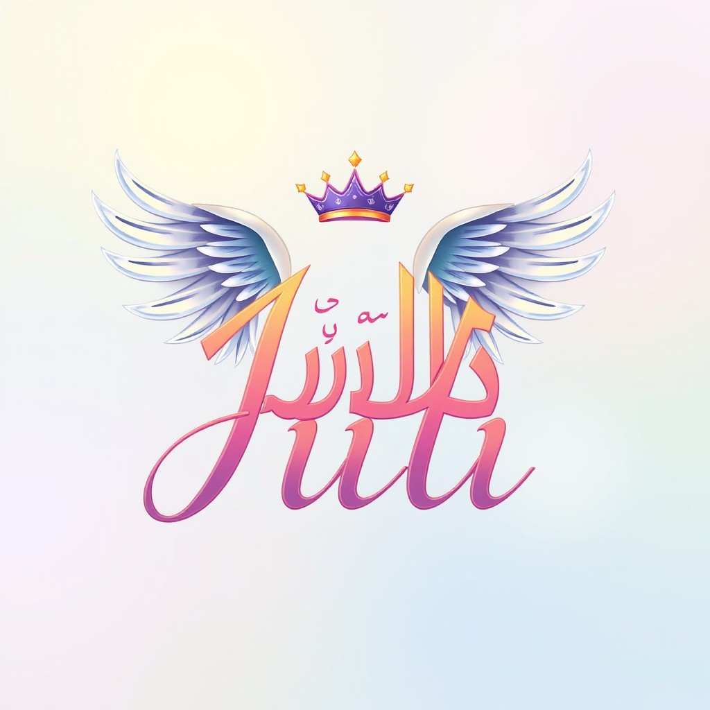 The name 'جولي' (Juli) written artistically in Arabic, adorned with intricate angel wings and an elegant crown on top