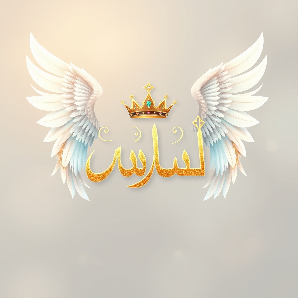 Artistic representation of the name "جولي" in Arabic calligraphy, beautifully adorned with angel wings and a royal crown