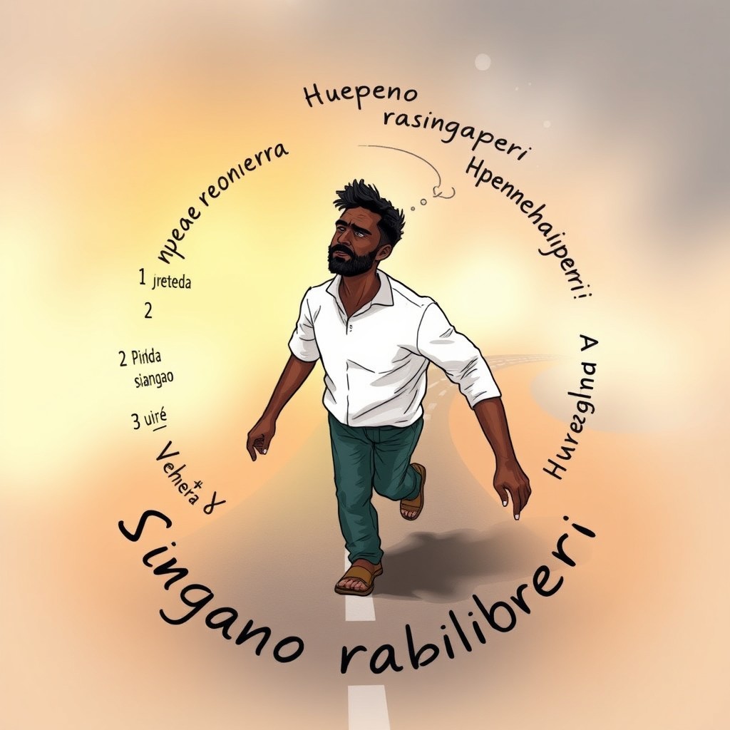 A man moving in a circular motion, with a determined expression, looking ahead