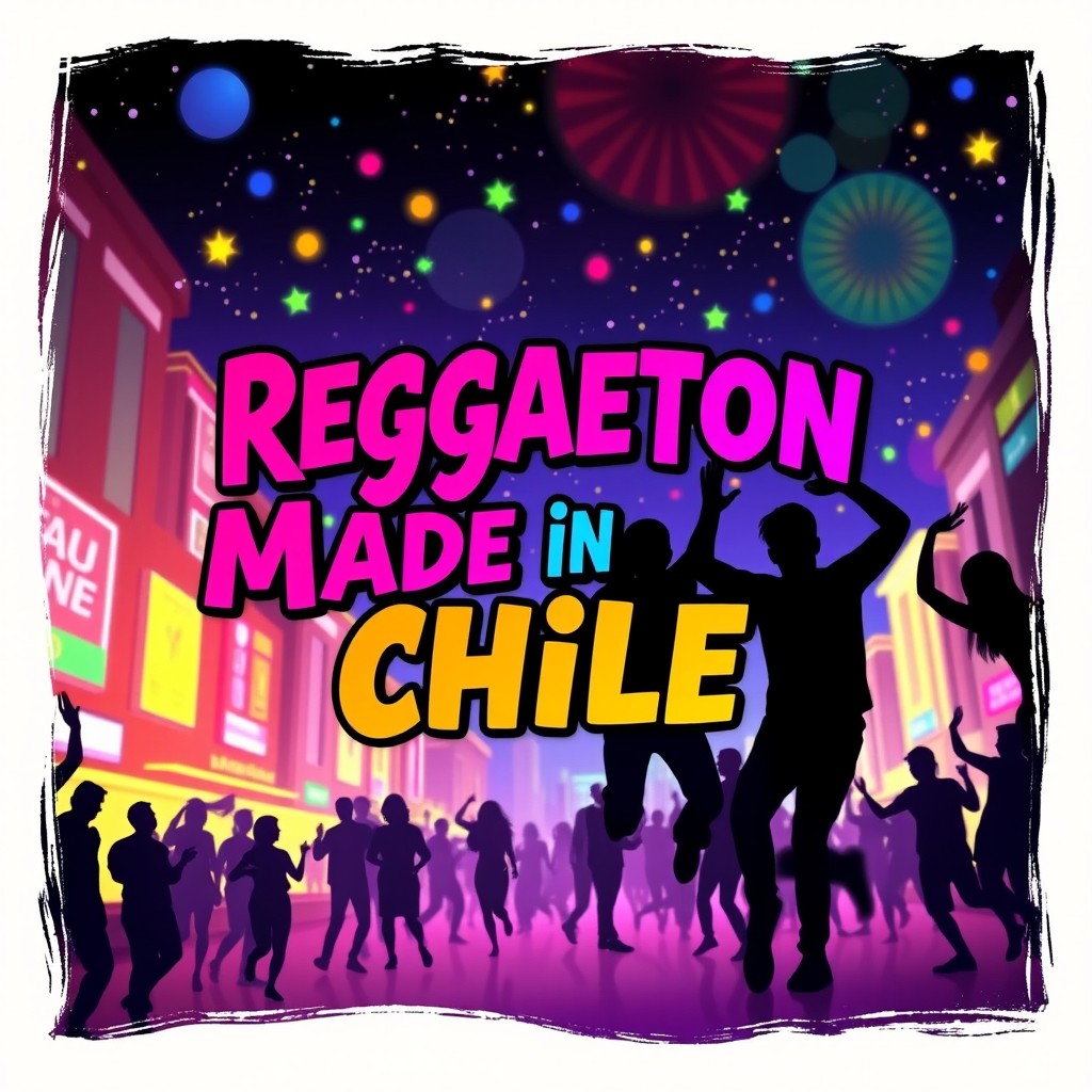 A vibrant and eye-catching album cover for a playlist titled 🔥👹Reggaeton Made In Chile 👹🔥