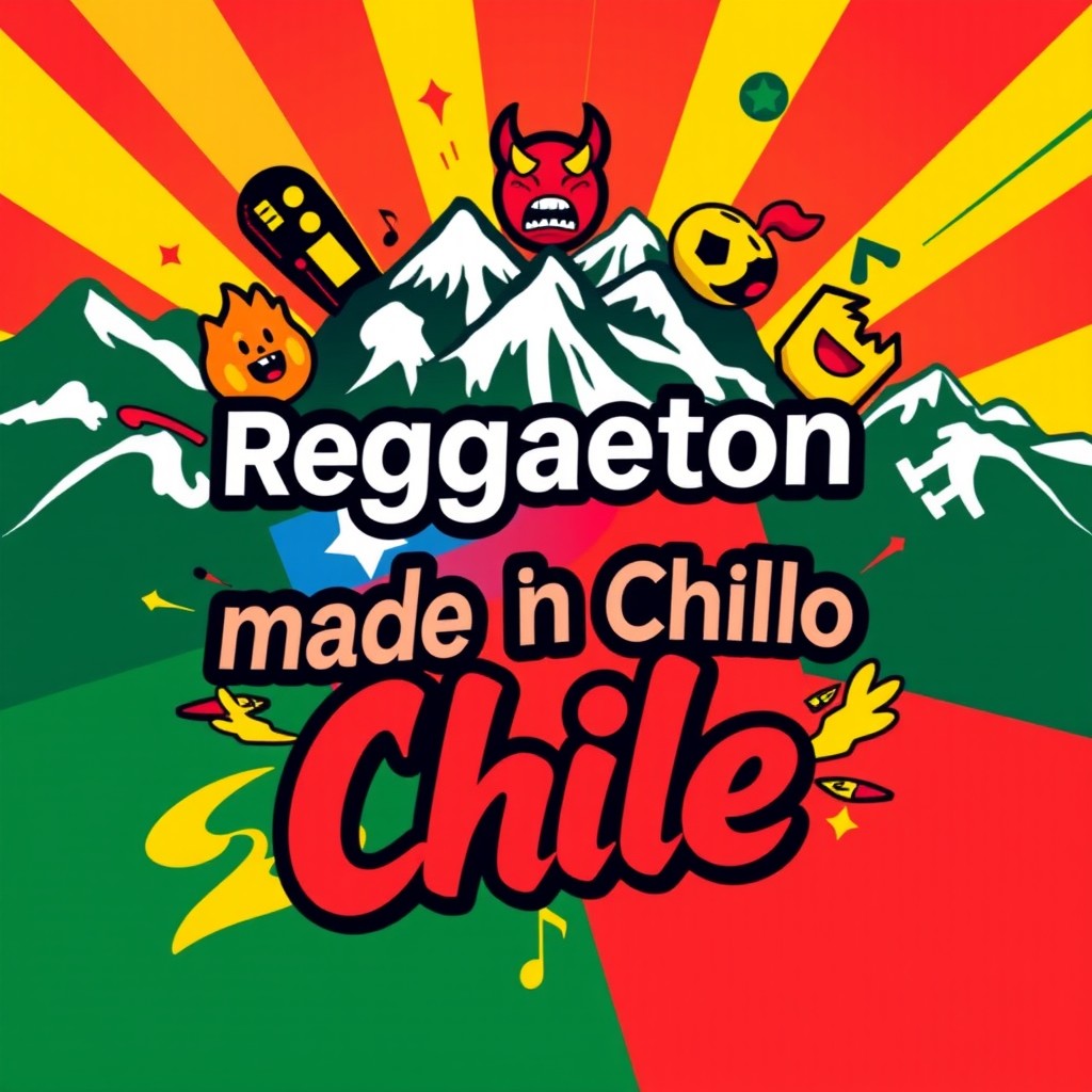 An eye-catching cover for a reggaeton playlist titled 'Reggaeton made in Chile'