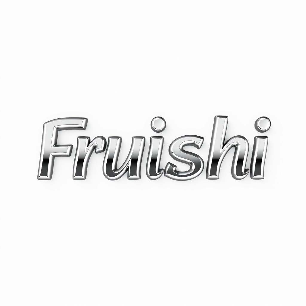 A sleek and modern logo featuring the word 'Fruishi' prominently displayed in silver chrome lettering