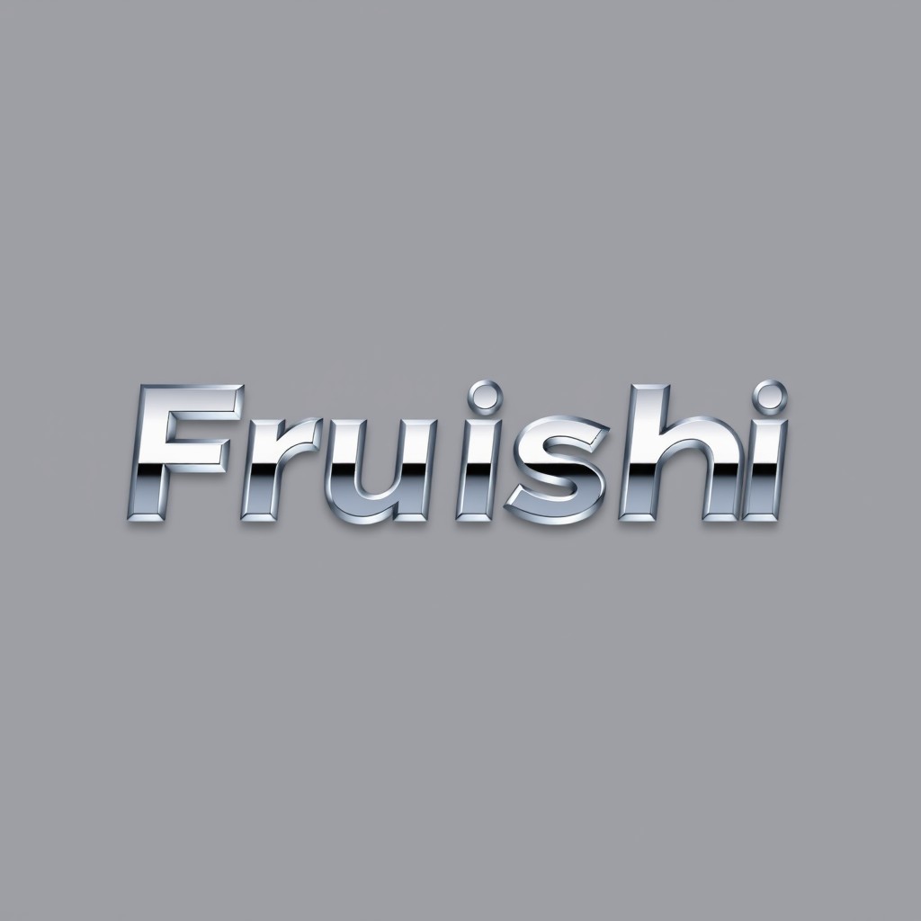 A modern and eye-catching logo design featuring the word 'Fruishi' in bold silver chrome lettering