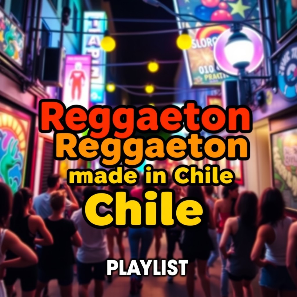 An eye-catching cover for a reggaeton playlist titled 'Reggaeton made in Chile'