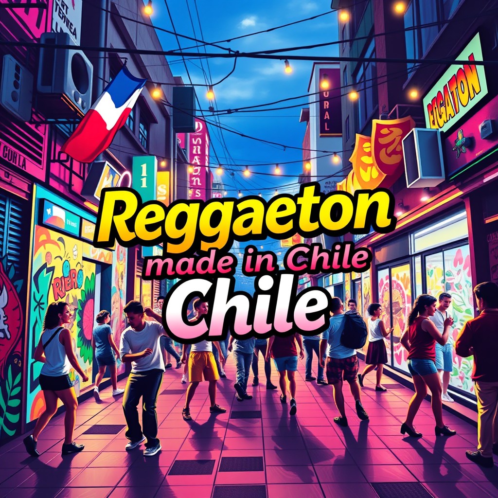 A striking cover for a reggaeton playlist titled 'Reggaeton made in Chile'
