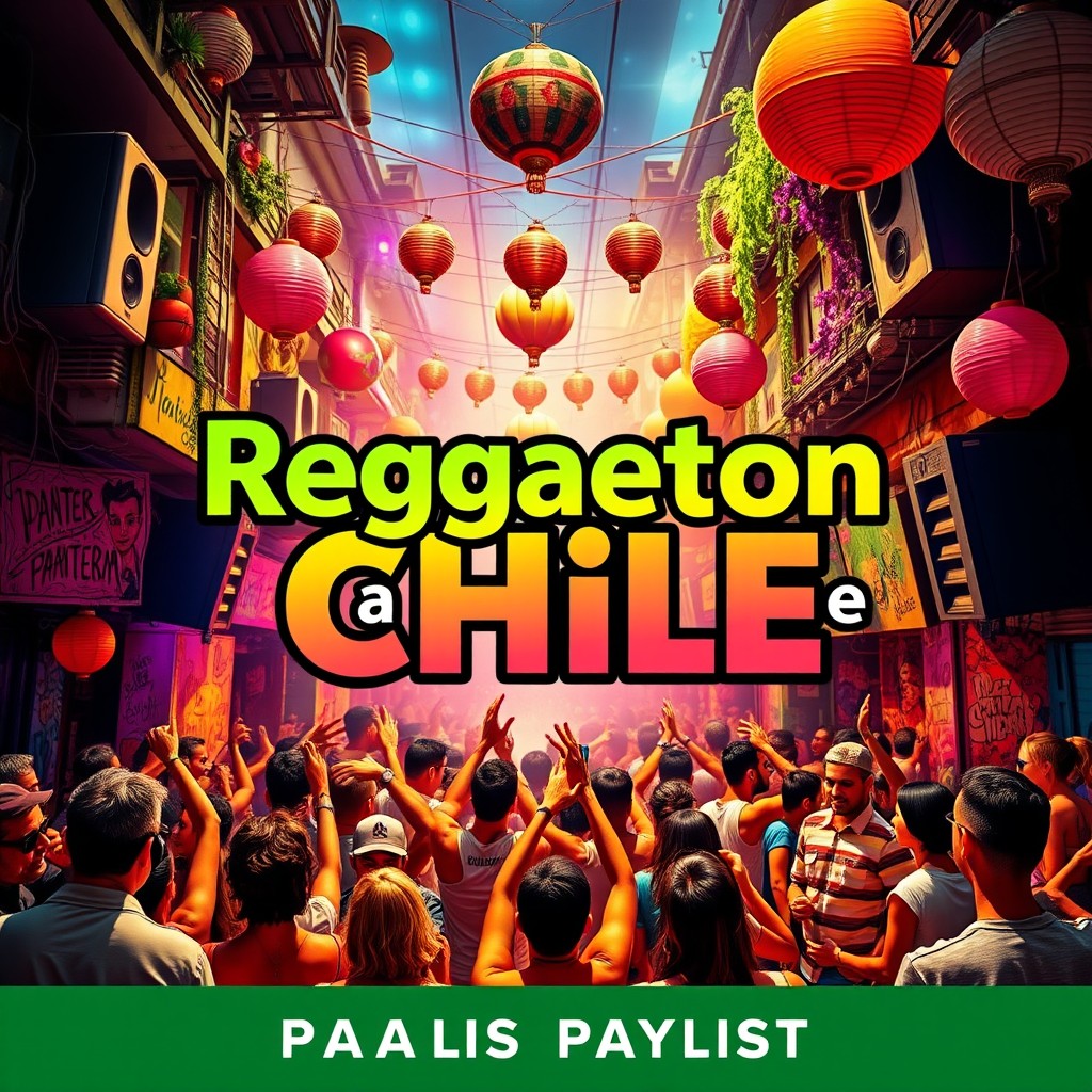 A captivating cover for a reggaeton playlist titled 'Reggaeton made in Chile'