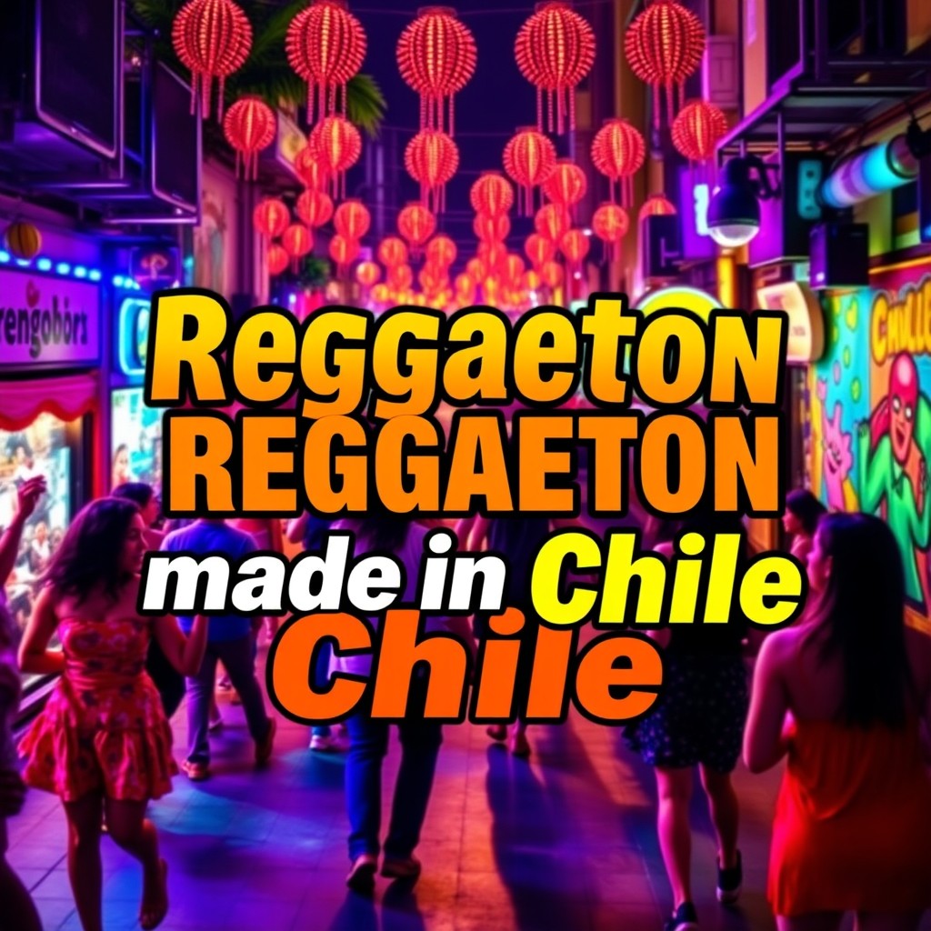 A vibrant and captivating cover for a reggaeton playlist titled 'Reggaeton made in Chile'