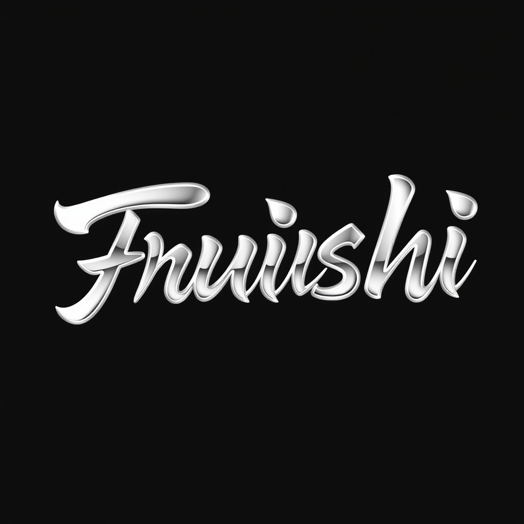 A stylish logo design featuring the word 'Fruishi' in elegant silver chrome Japanese-style lettering