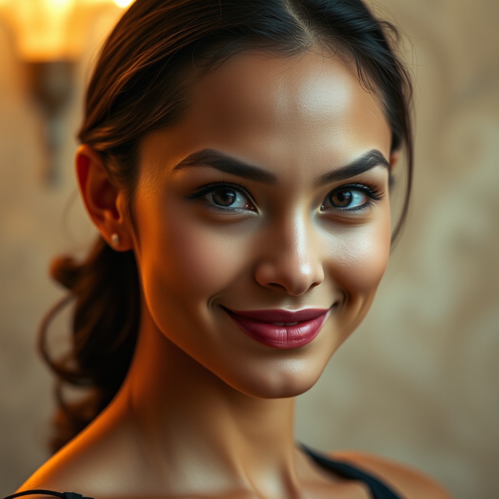 A stunning portrait of a person with a captivating gaze, featuring an elegant backdrop