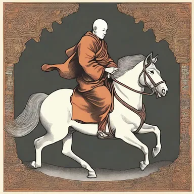 The monk rode barebacked on the horse as a symbol of his detachment from worldly possessions.