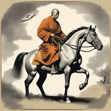 The monk rode barebacked on the horse as a symbol of his detachment from worldly possessions.