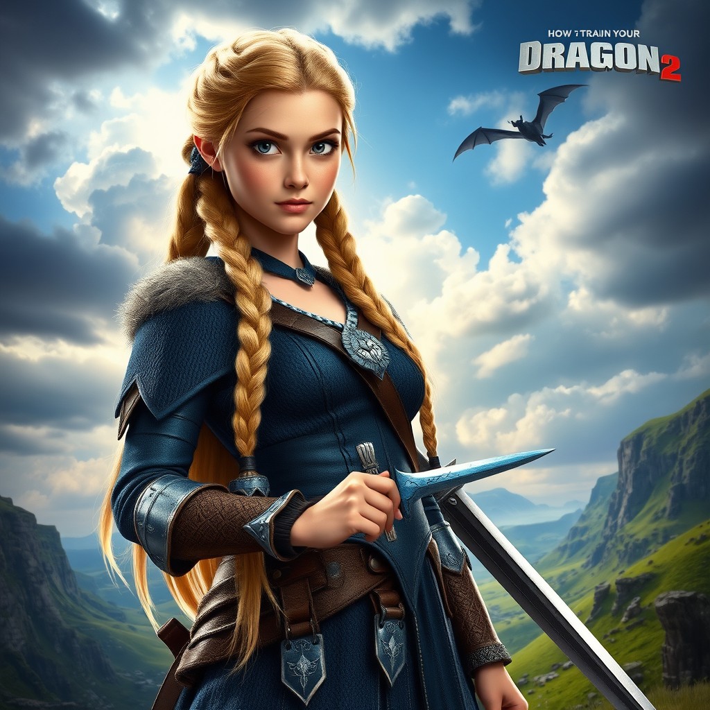A stunning portrait of Astrid from How to Train Your Dragon 2, showcasing her fierce and independent spirit