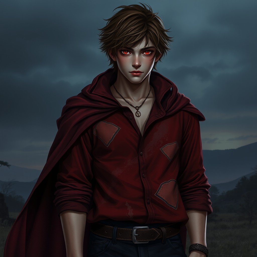 A 19-year-old male character standing at 5'10" with tousled brown hair that gives him a rugged charm