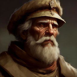 Reconfigure the digital painting of the grizzled fantasy General to emphasize individual brush strokes, maintaining the least count necessary to define his features, reminiscent of a textured classic oil painting.