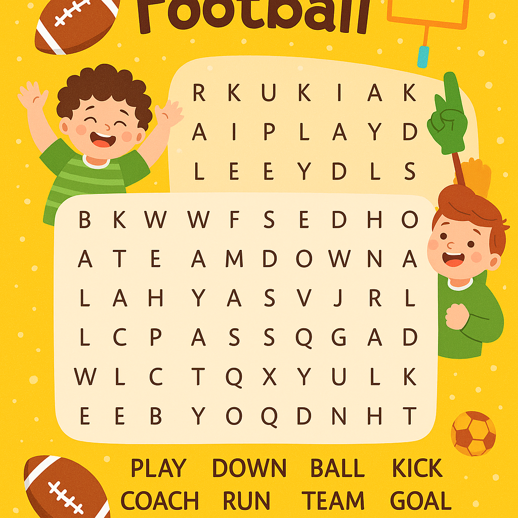 Add this image to a football themed page for kids. Do not change the order of the letters or layout of this image