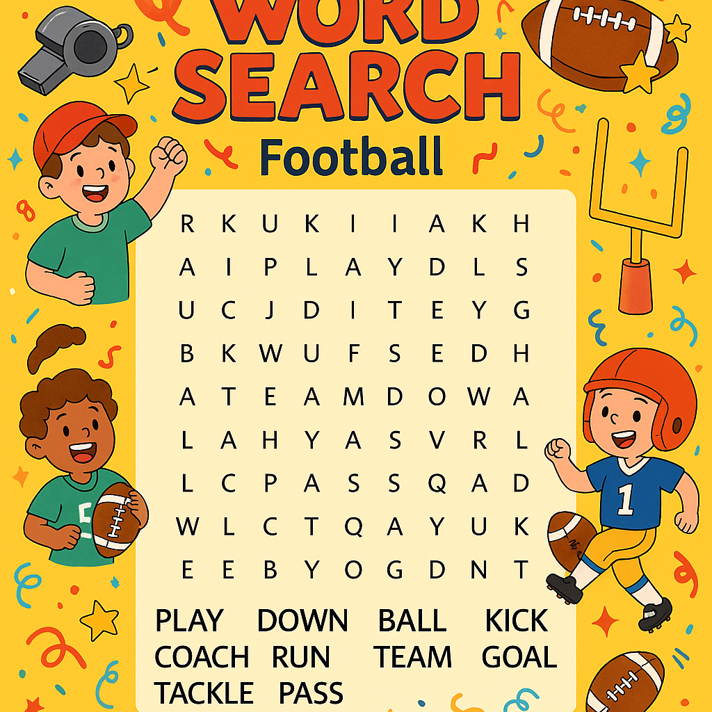 Create a football themed border for this image for a kids word search book
