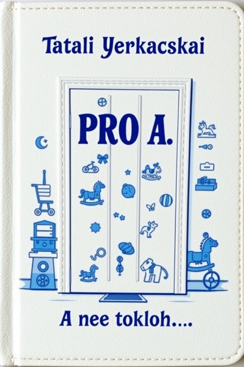 A square book cover designed in a children's book style featuring a white door upholstered in faux leather