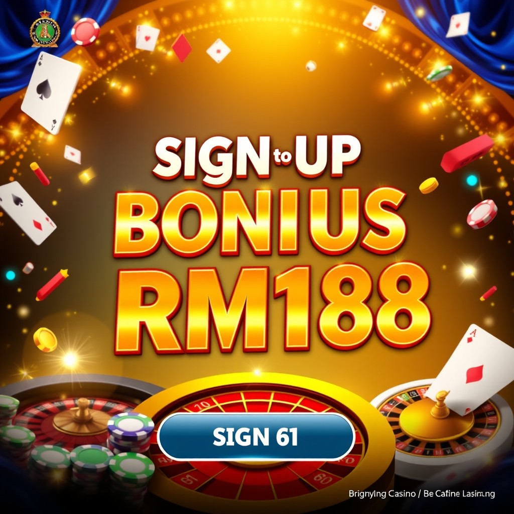 A vibrant promotional banner for an online casino featuring bold and engaging typography that states 'Sign-Up Bonus RM50 to RM188'