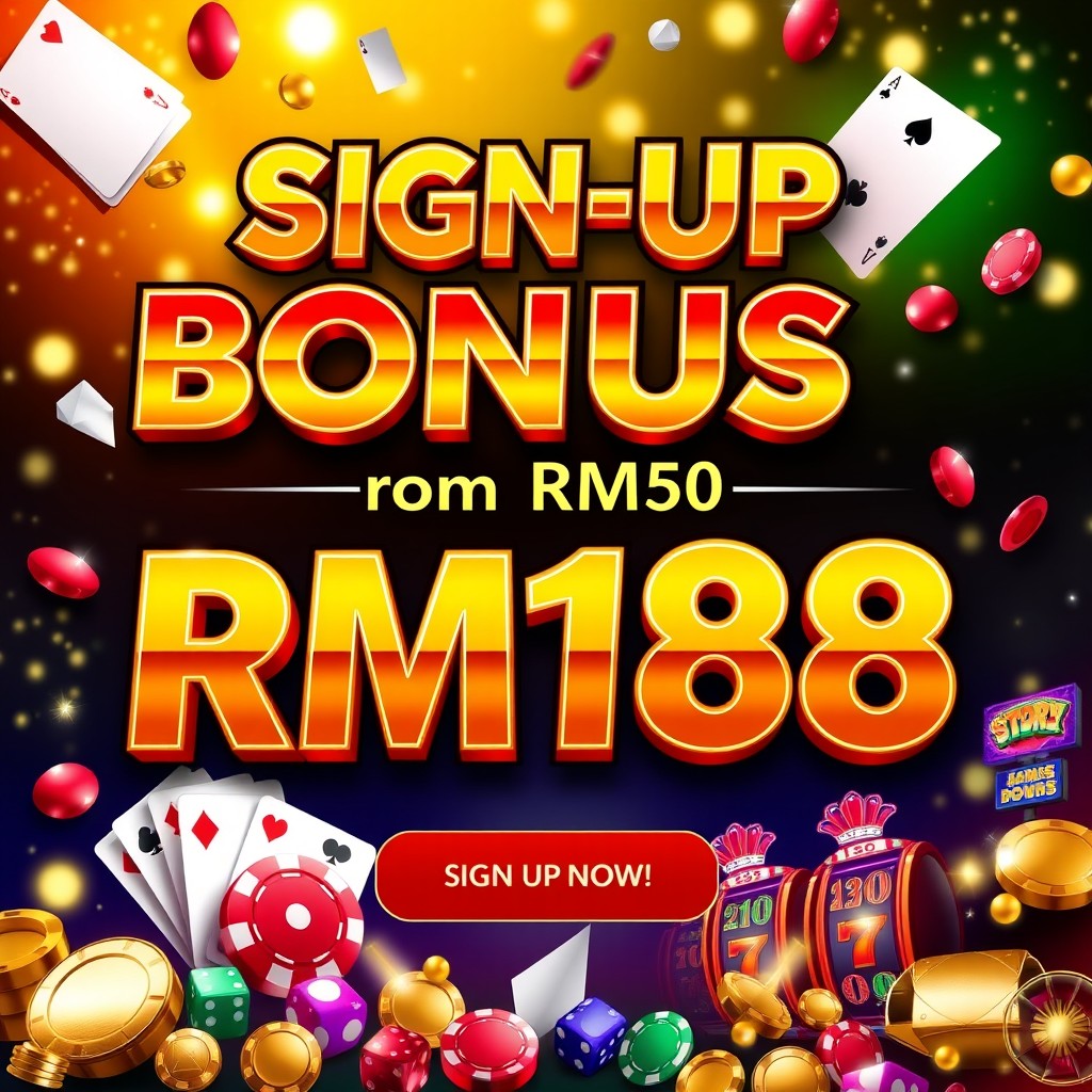A vibrant and eye-catching promotion banner for an online casino, showcasing a sign-up bonus
