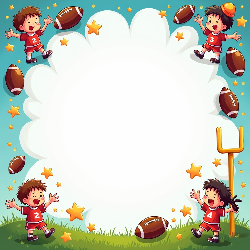A vibrant football-themed border design suitable for an elementary school word search book