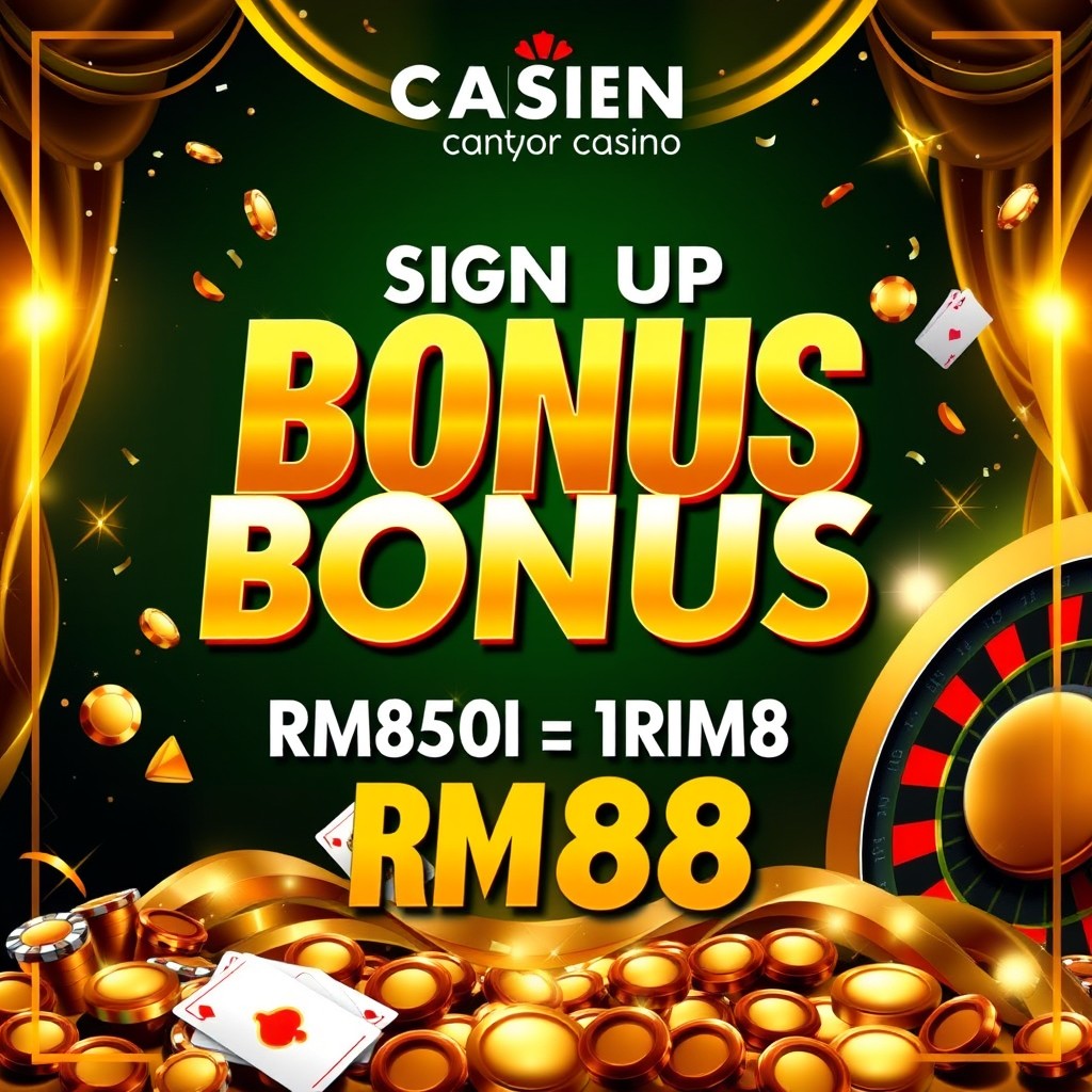 A captivating promotion banner for an online casino, highlighting an enticing sign-up bonus ranging from RM50 to RM188