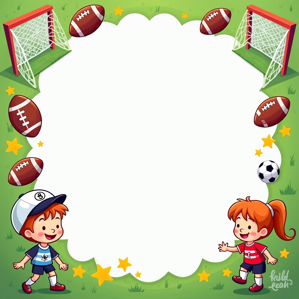 A lively football-themed border design for a kids' word search book