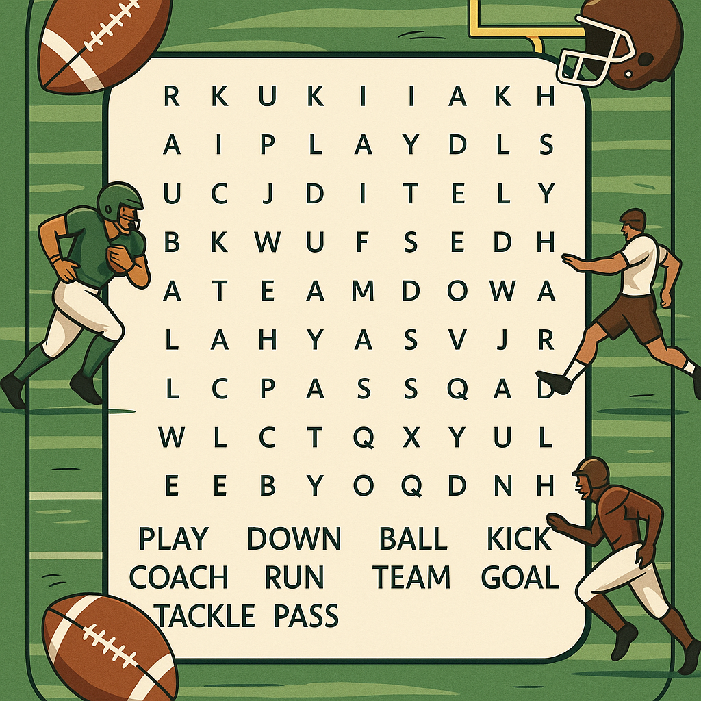 Create a football themed border for this image for a middle school word search book
