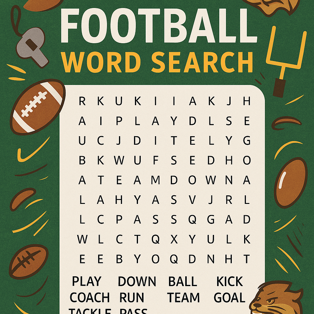 Create a football themed rectangle border for this image for a middle school word search book