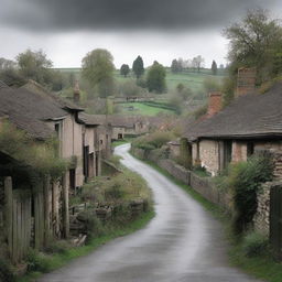 Generate an image depicting a sudden crisis emerging in a tranquil village setting, creating a contrast between peace and chaos.