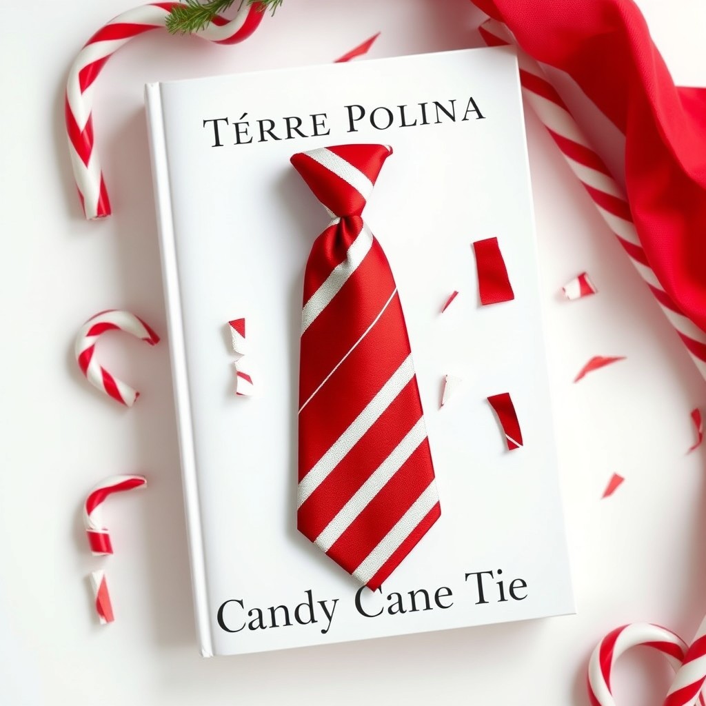 A minimalist book cover in a classic style featuring a glossy red and white striped tie on a matte white background