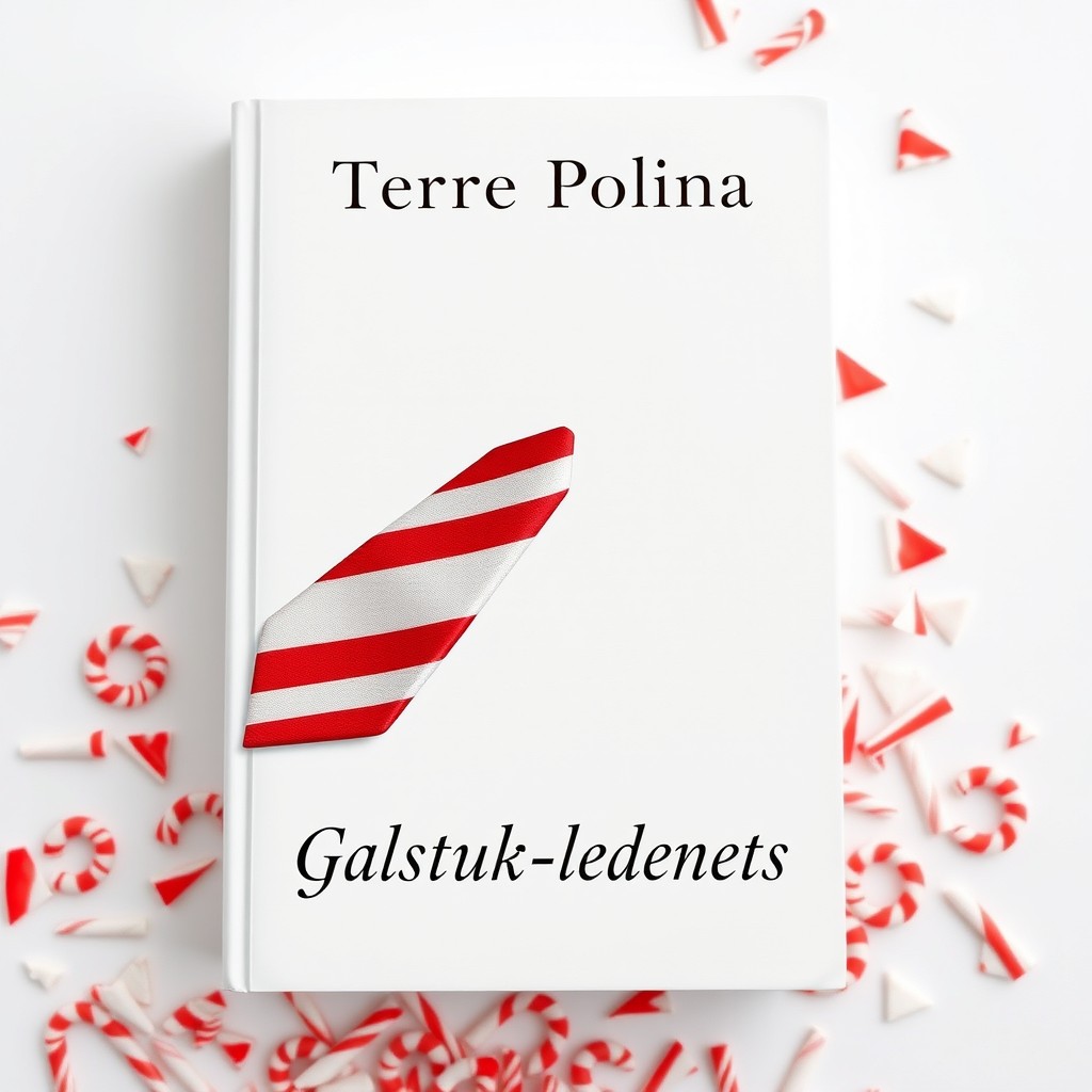 A minimalist book cover design in a classic style, featuring a glossy red and white striped tie on a matte white background