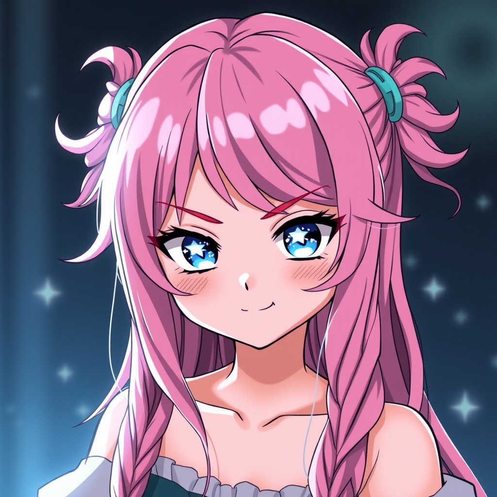 A captivating character in anime style reminiscent of Fairy Tail, featuring a beautiful yet slightly mean-looking girl