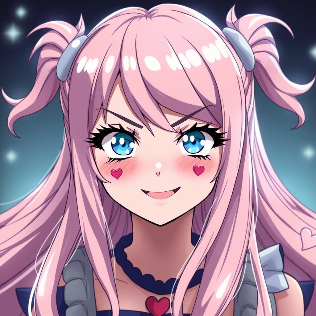A captivating character in anime style reminiscent of Fairy Tail, featuring a beautiful yet mean-looking girl