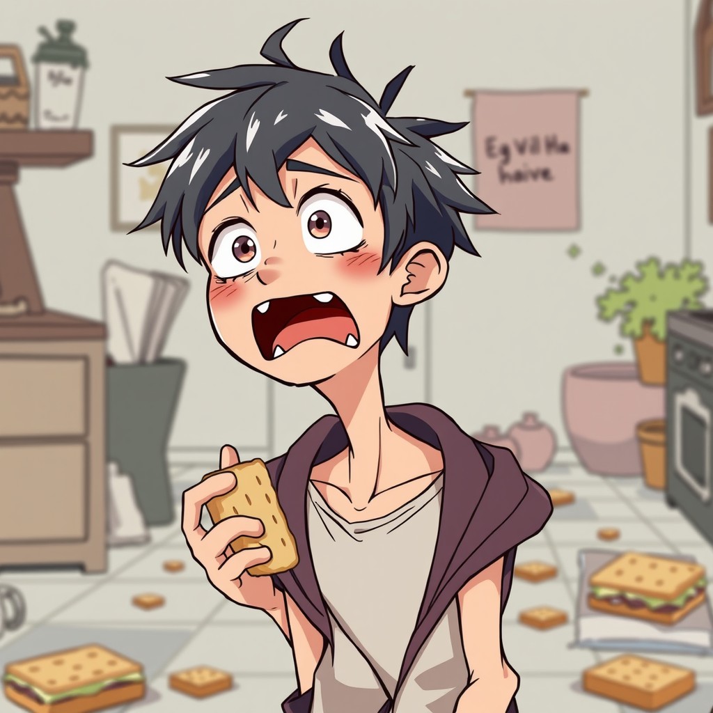 A quirky character named Eg Vil Ha Brødskive, depicted as a skinny and somewhat awkward young man with an anime hairstyle