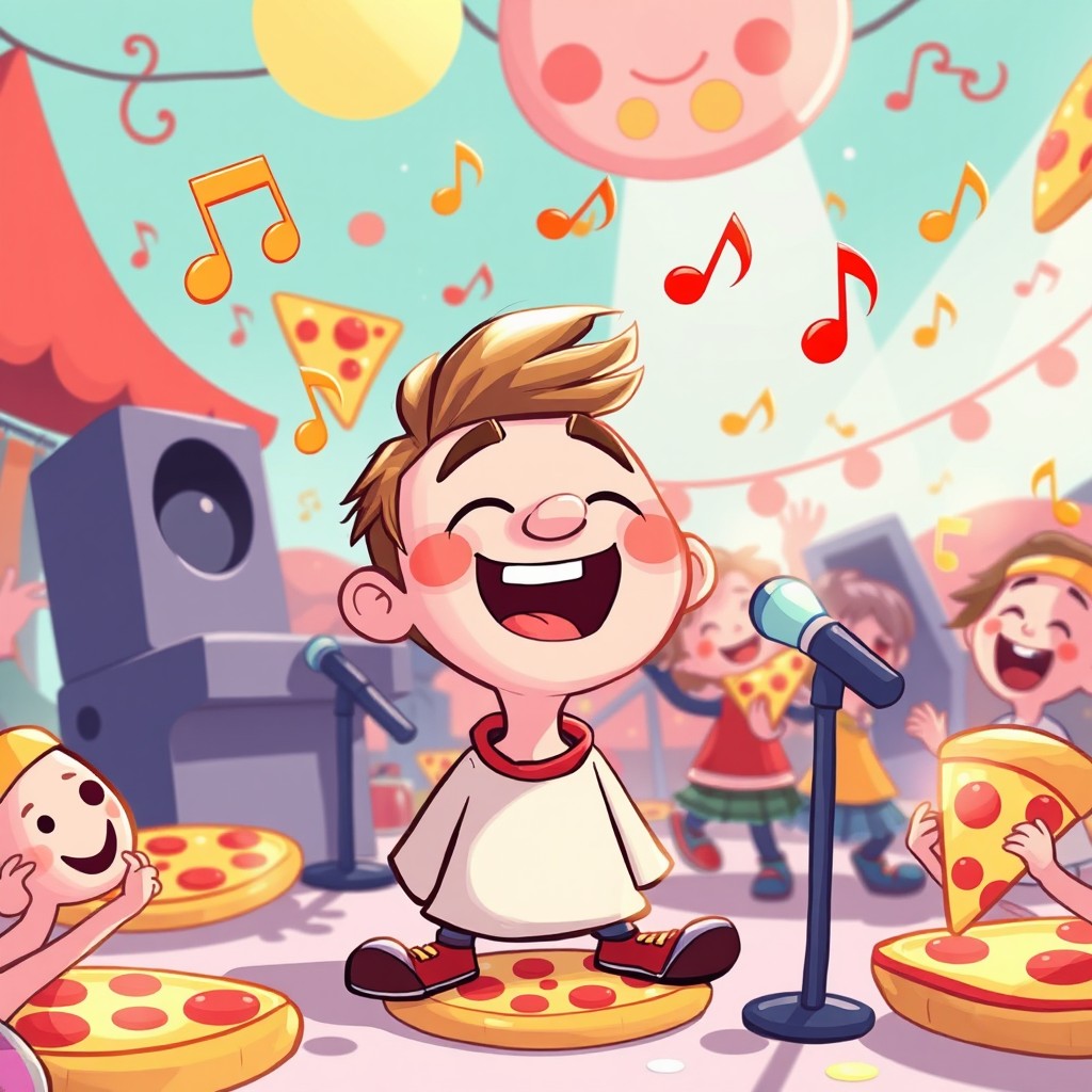 A whimsical and vibrant digital illustration inspired by a lighthearted song