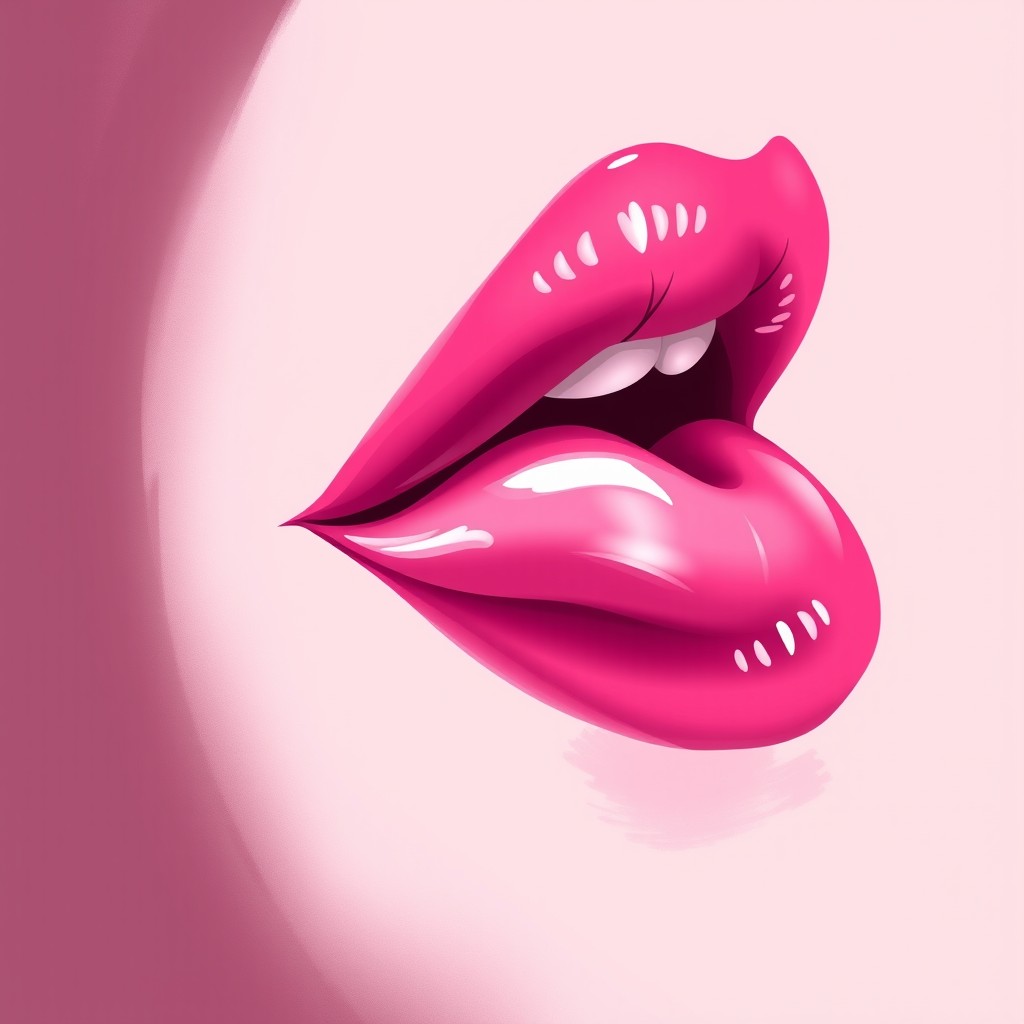A beautiful and artistic representation featuring a pair of lips forming a kiss, fully illustrated in a soft and vibrant shade of pink