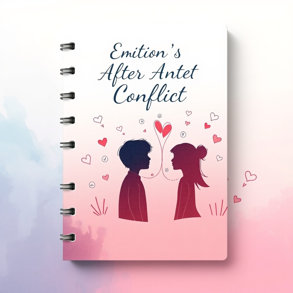 A heartfelt notebook cover design that represents the theme of emotions after a conflict with a partner