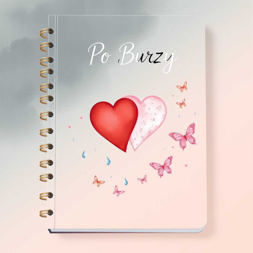 A beautifully designed notebook cover dedicated to women, focused on emotions after a conflict with a partner, titled 'PO BURZY'