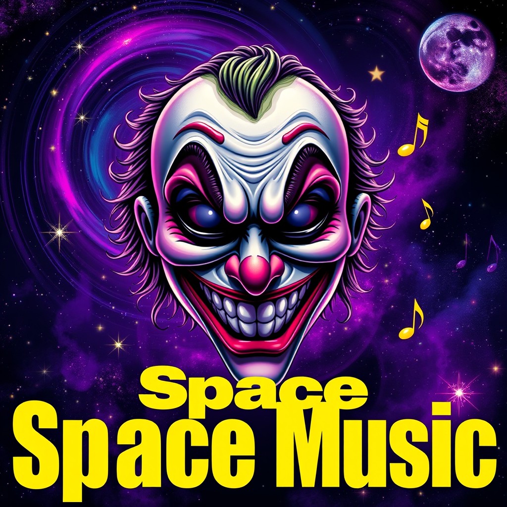 A vibrant YouTube thumbnail featuring a Joker mask set against a cosmic universe background filled with swirling galaxies, twinkling stars, and a vivid color palette including purples, blues, and blacks