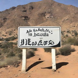 A Hollywood-style sign reading 'Welcome to Bou Saada' on the side of Kerdada Mountain.