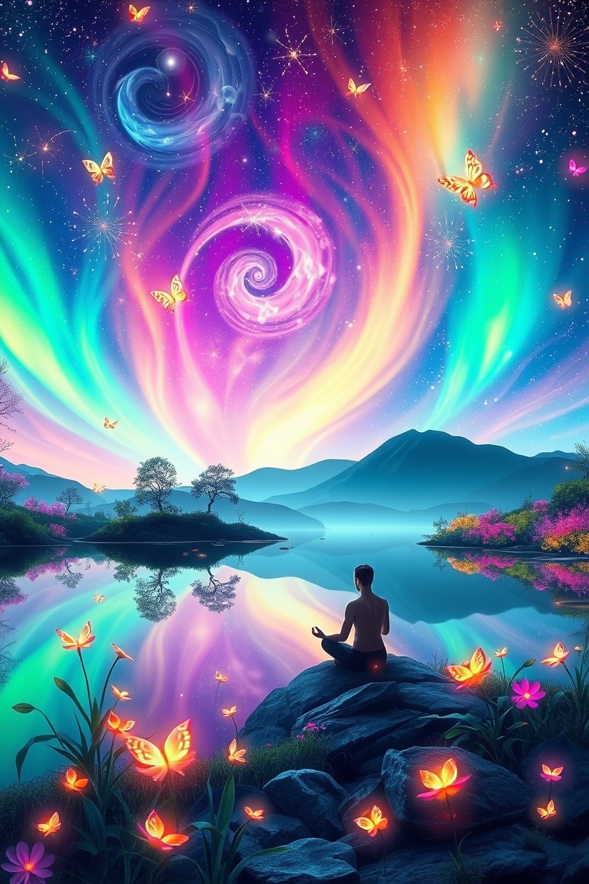 A vibrant and imaginative scene representing the concept of 'habitar en la verdad', with an ethereal landscape filled with luminescent flora and fauna