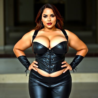 A voluptuous Colombian woman with striking features, showcasing an impressive figure