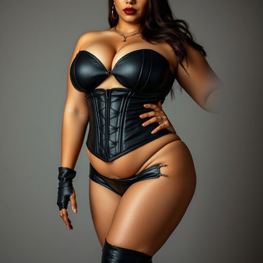 A voluptuous Colombian woman with striking features, showcasing an impressive figure