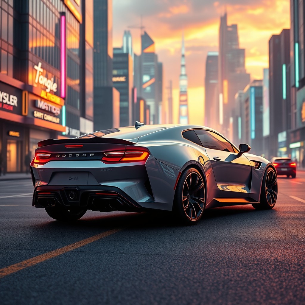 An innovative electric car design inspired by a Chrysler Dodge Camaro, envisioned for 2030