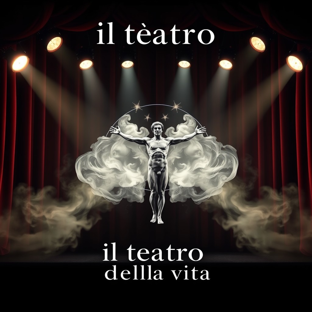 A captivating book cover and back cover for a poetry collection titled 'Il teatro della vita'