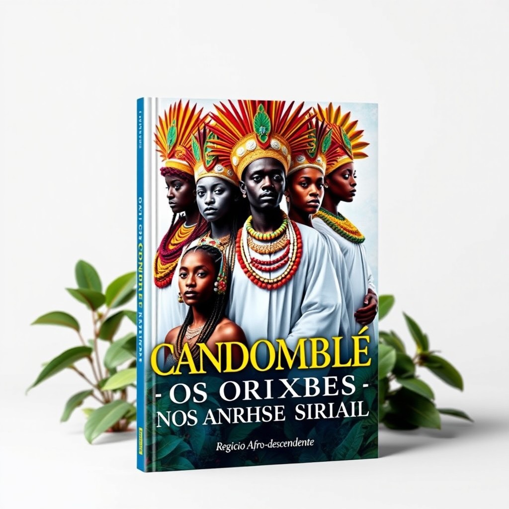 An artistic and symbolic book cover for "CANDOMBLÉ – OS ORIXÁS NO BRASIL" with the subtitle "Religião Afro-descendente"