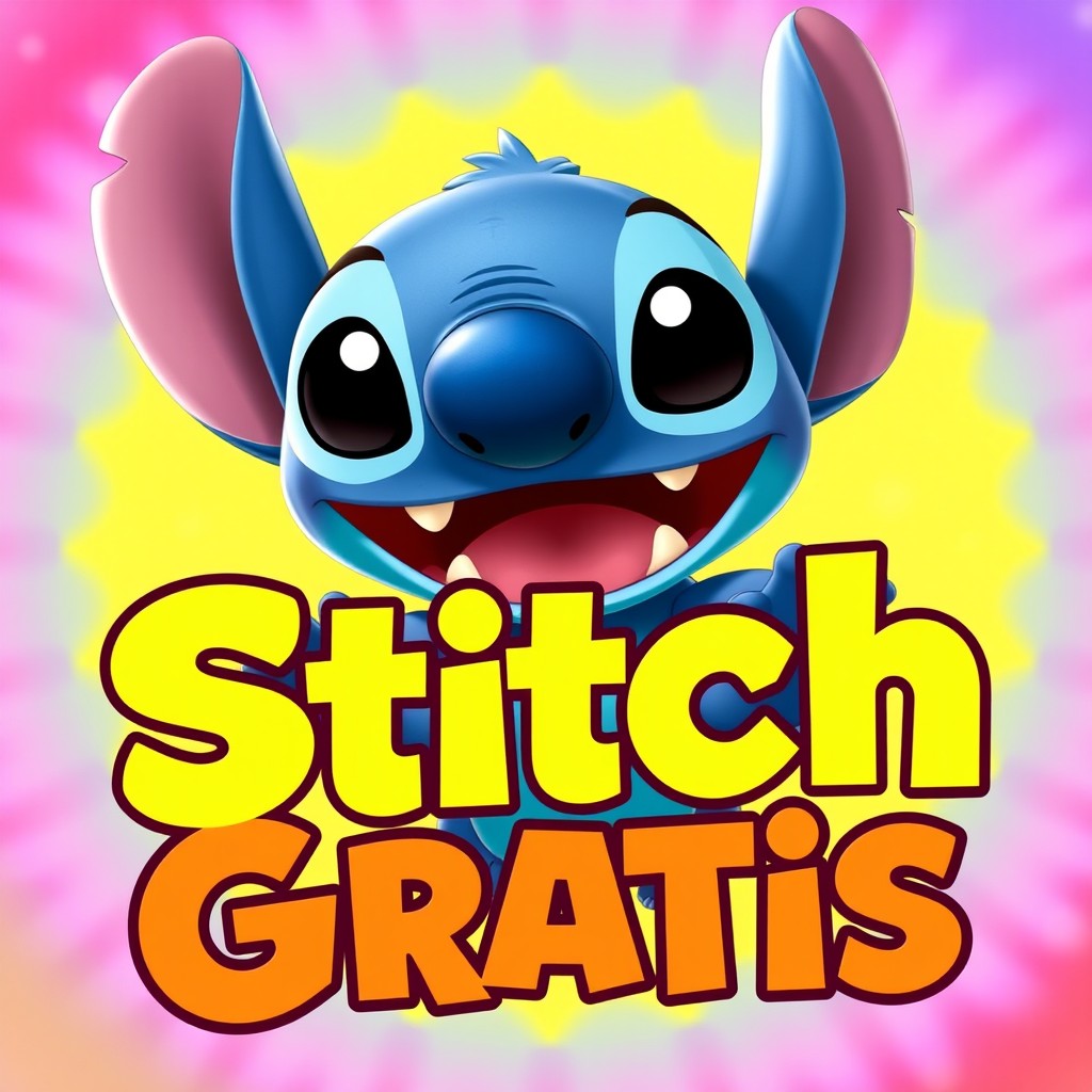 Create a vibrant YouTube thumbnail featuring Stitch, the beloved character from Lilo & Stitch